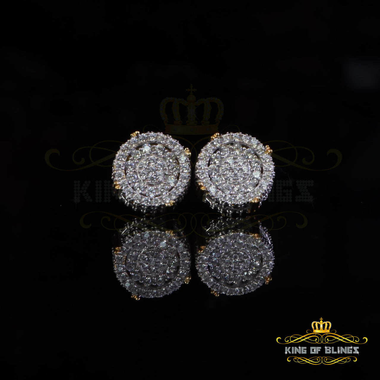 King of Bling's 925 Yellow Sterling Silver 1.32ct Cubic Zirconia Women's Hip Hop Round Earrings