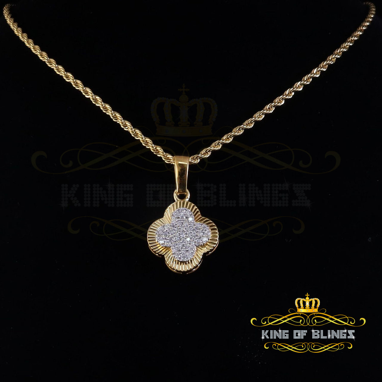 King Of Bling's 925 Silver Yellow 1.00ct VVS D Clr Moissanite Clover Pendant for Women