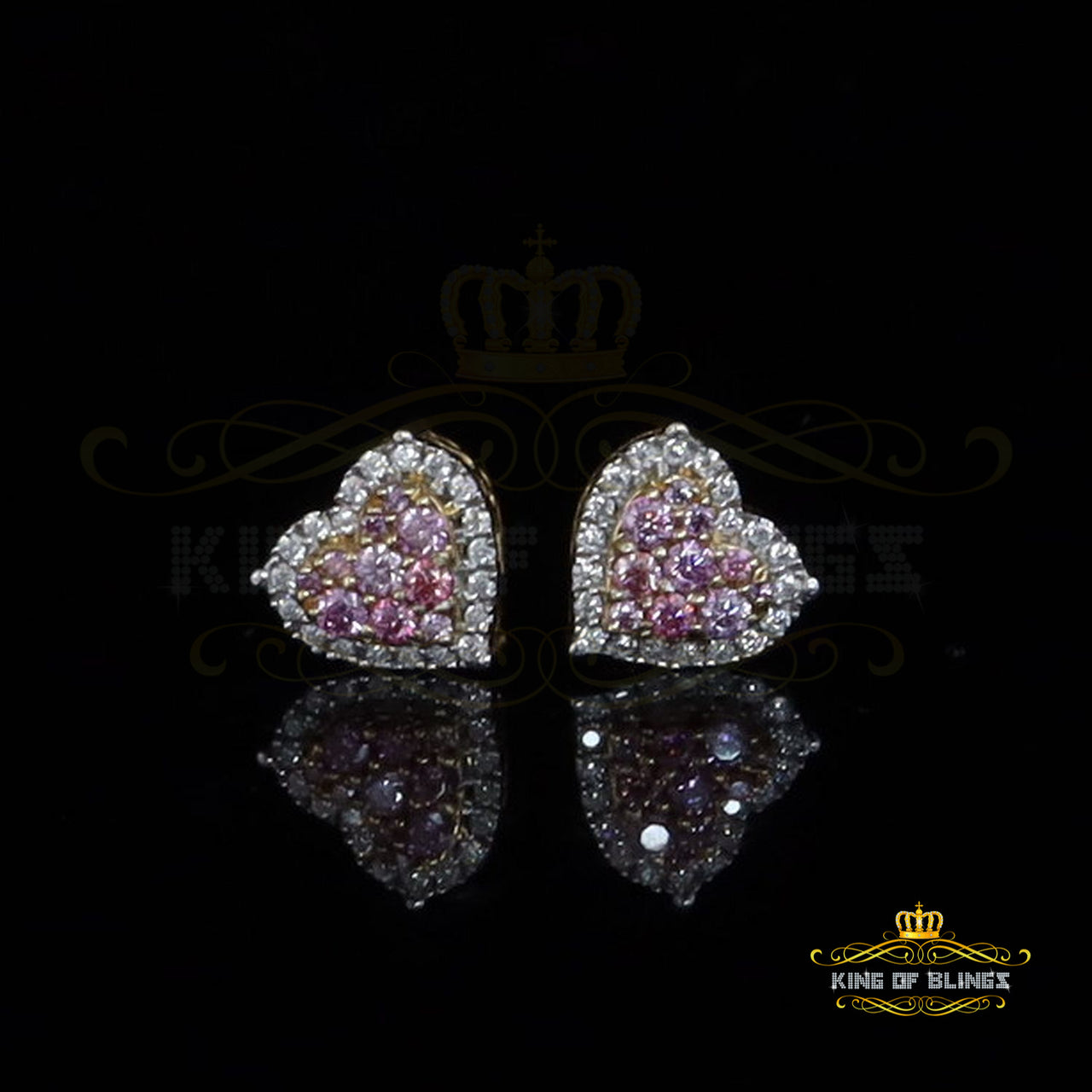 King  of Bling's New Mens/Women's 925 Silver Yellow 1.00ct VVS 'D' Pink Moissanite Heart Earrings