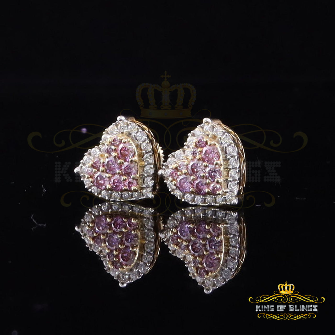 King  of Bling's New Men's/Women's 1.66 ct VVS D Pink Moissanite 925 Silver Yellow Heart Earrings