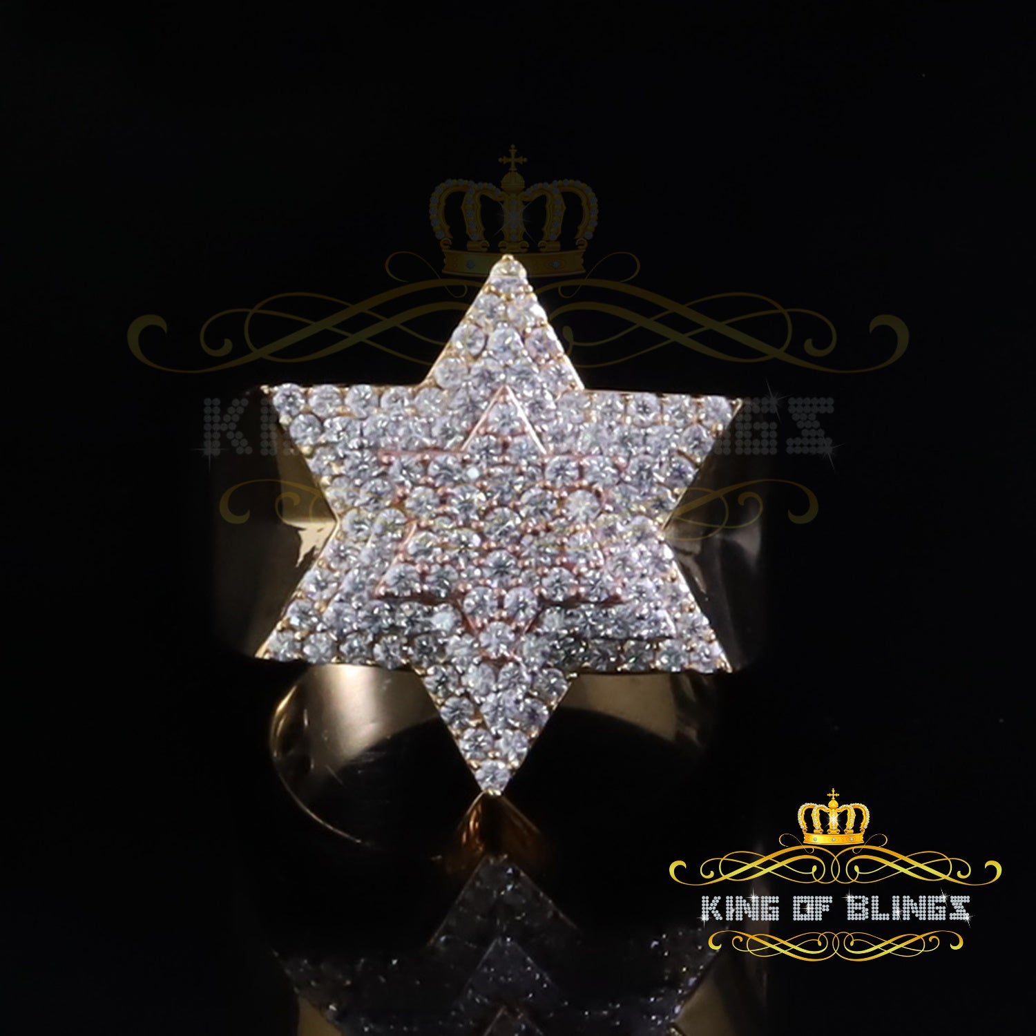 King of Bling's 925 Moissanite Yellow Men's Six Pointed Star of David 2.50ct Silver Ring Size 9 KING OF BLINGS