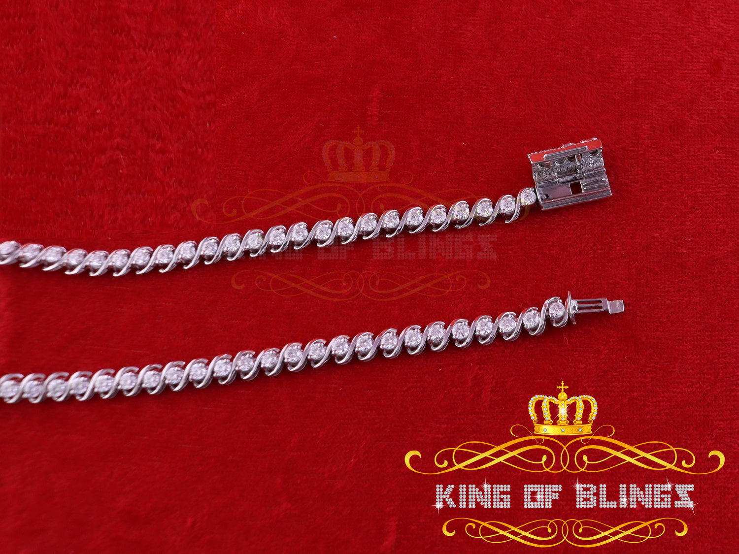 925 Silver White 20ct Moissanite Tennis Men's Necklace size 21.5 inch & Widt 6mm KING OF BLINGS