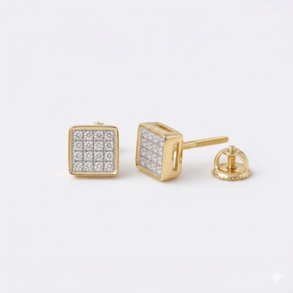 King Of Bling's 925 Yellow Sterling Silver 0.15ct Diamond For Women's & Men's Square Earrings KING OF BLINGS
