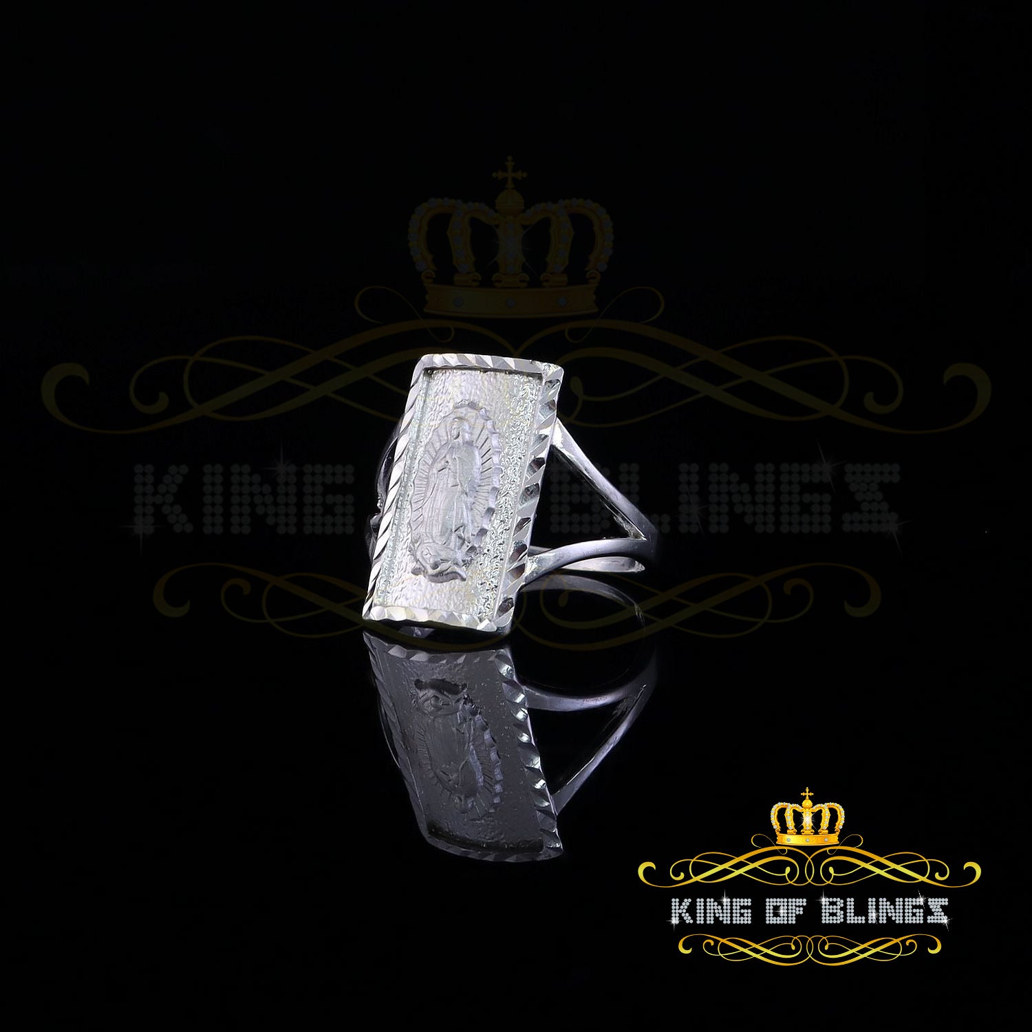 KING OF BLINGSOur Lady Guadalupe White 925 Silver Virgin Merry Protection Shield Ring SZ 7 KING OF BLINGS