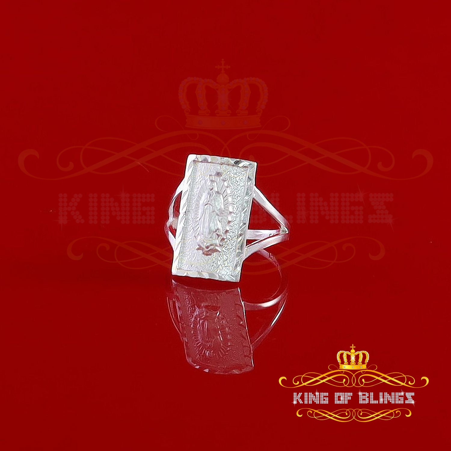 KING OF BLINGSOur Lady Guadalupe White 925 Silver Virgin Merry Protection Shield Ring SZ 7 KING OF BLINGS
