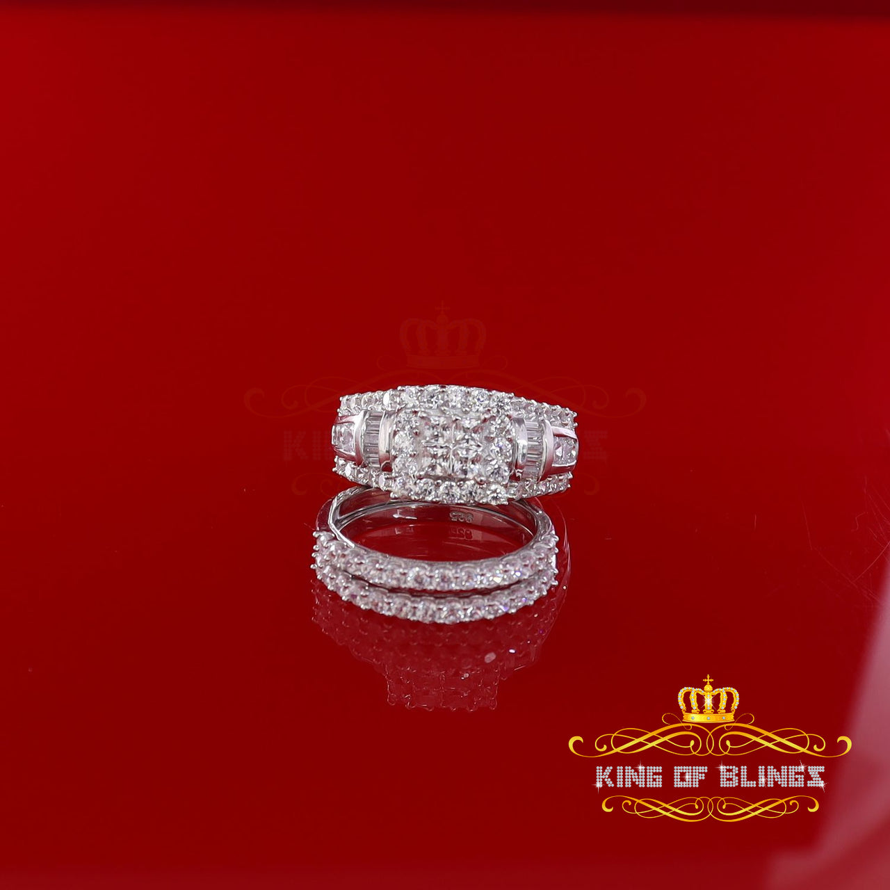 King Of Bling'sWhite 5.00ct Cubic Zirconia Silver 3 Piece Bridal Fashion Womens Ring size 7