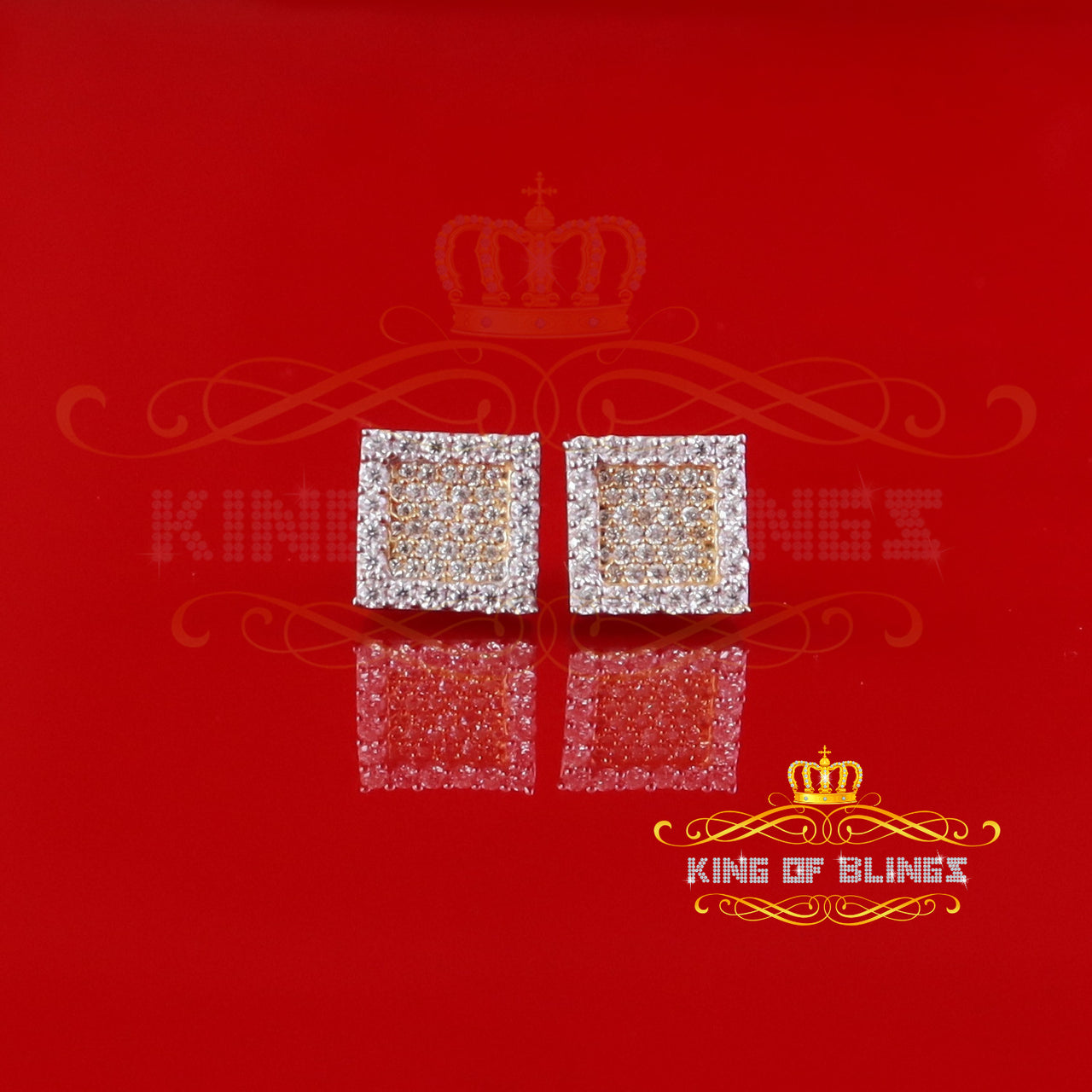 King of Bling's 925 White Silver 0.80ct VVS 'D' Moissanite Square Stud Earring Men's/Womens