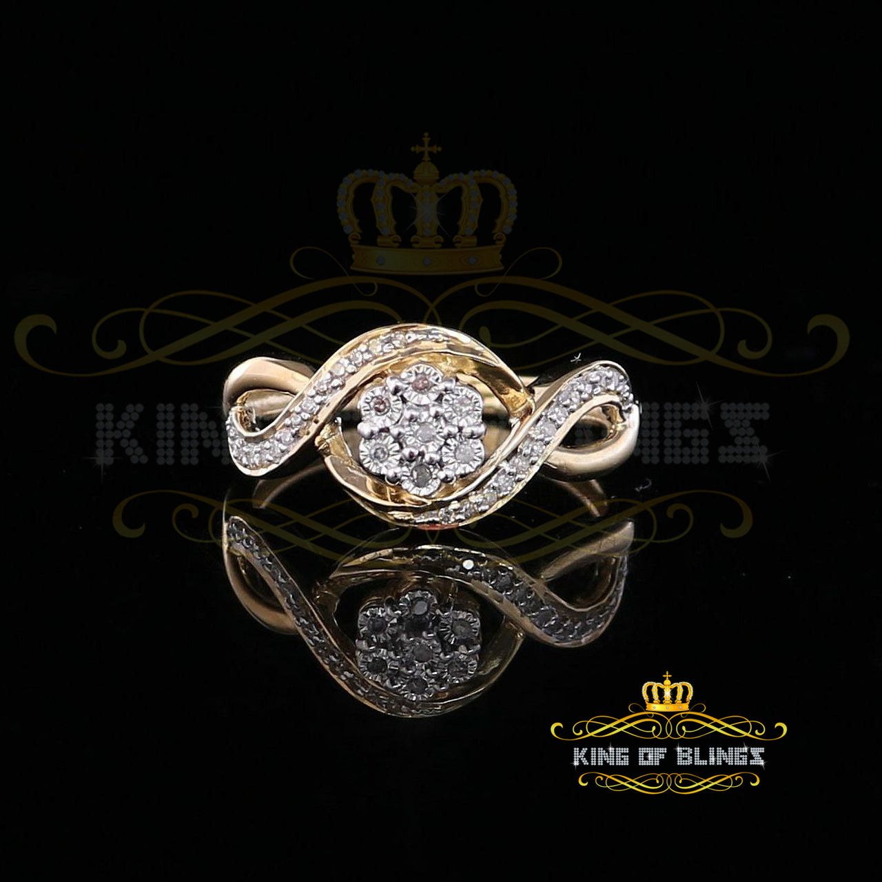 King Of Bling's 0.15 CT Real Diamond Womens Sterling Silver Yellow Ring Size 7.00 oval shape