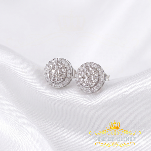 King of Bling's 1.50ct Moissanite White 925 Sterling Silver Women's Circle Shape Nugget Earrings