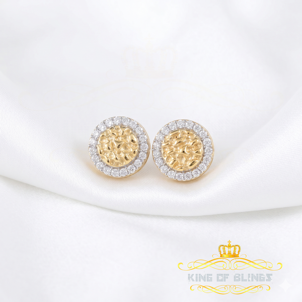 King  of Bling's 1.50ct Moissanite Yellow 925 Sterling Silver Women's Circle Shape Nugget Earring