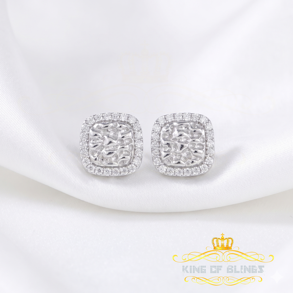 King of Bling's 1.50ct Moissanite White 925ilver Women's Round Edge Square Shape Nugget Earrings