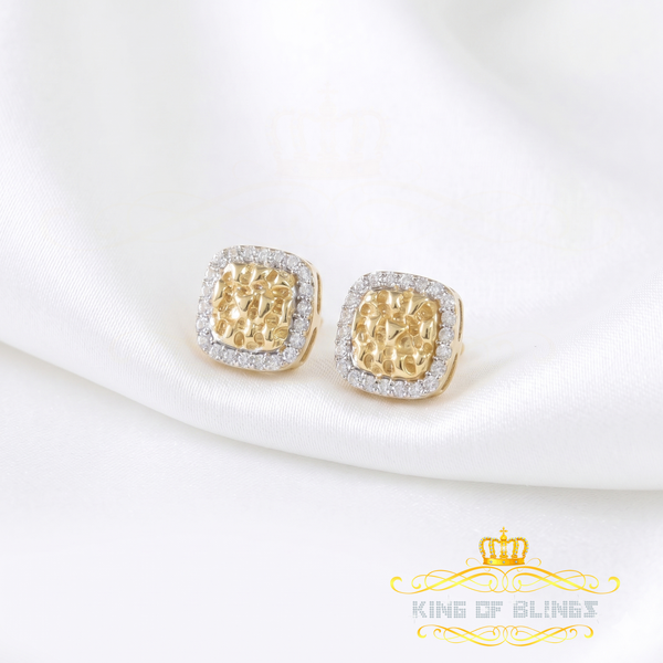 King  of Bling's 1.50ct Moissanite Yellow 925 Silver Women Round Edge Square Shape Nugget Earring