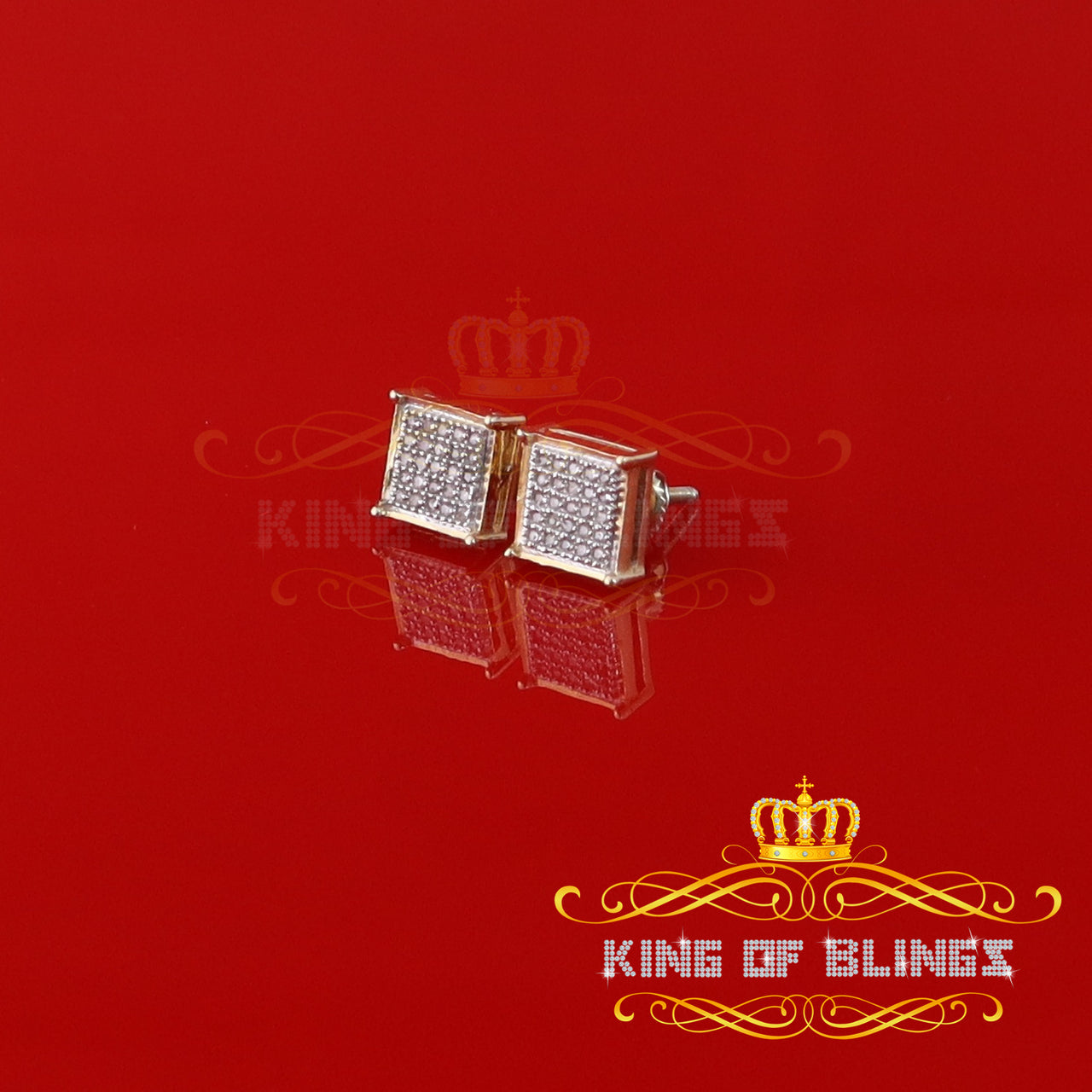 King of Blings-Aretes Para Hombre 925 Yellow Silver 0.15ct Diamond Women & Men Square Earrings