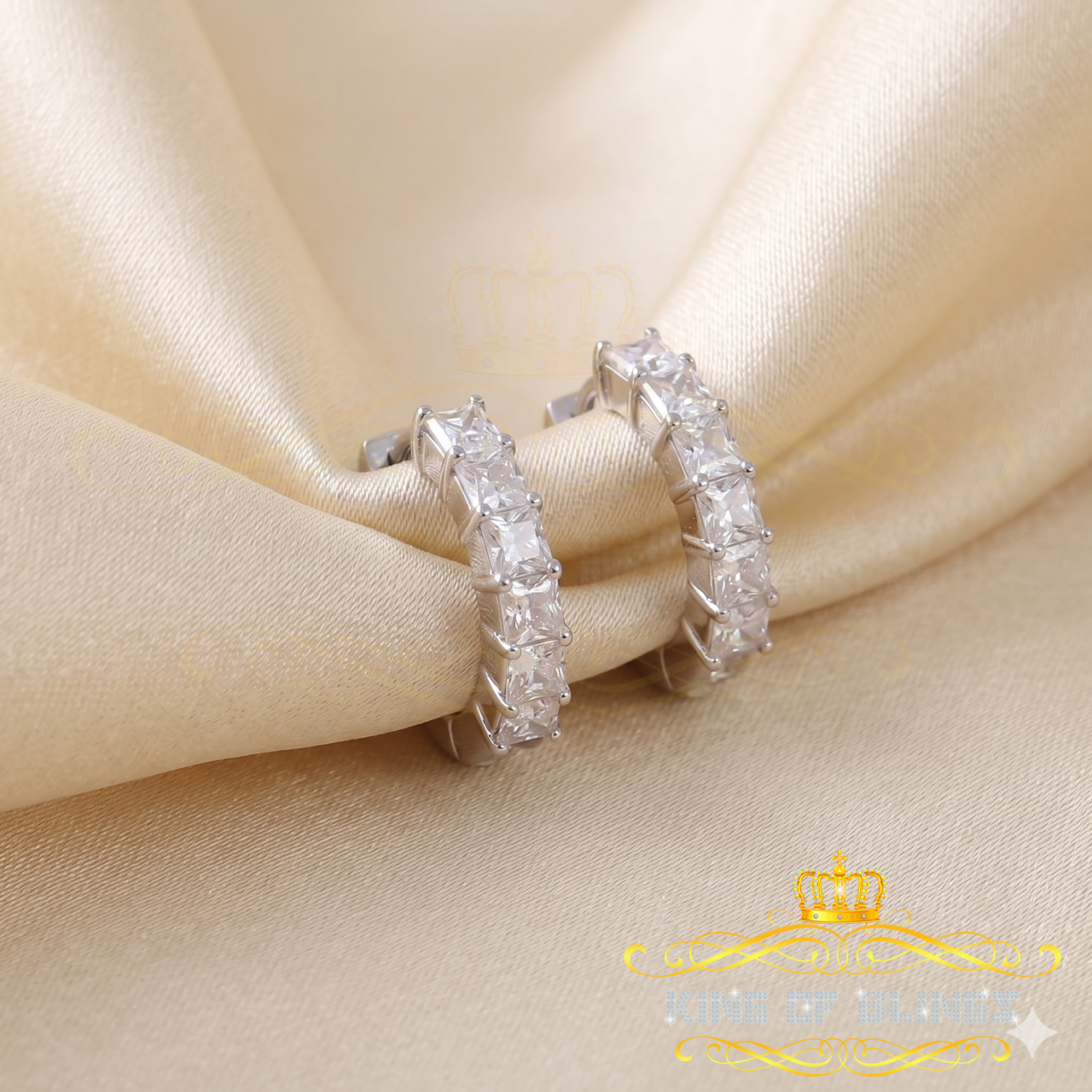 King of Bling's 2.00ct Moissanite Princess White 925 Sterling Silver Women's Hoop Earrings