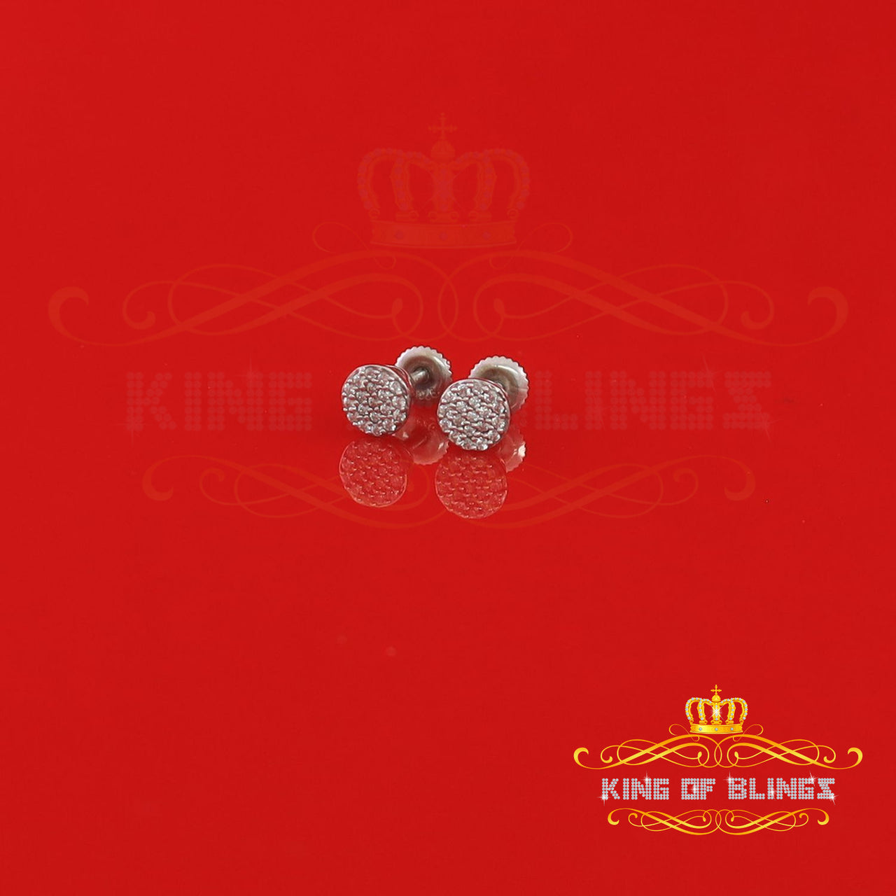 King of Bling's 925 White Silver Aretes Para Hombre 0.30ct Cubic Zirconia Women's Round Earrings