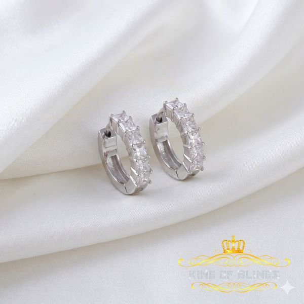King of Bling's 2.00ct Moissanite Princess White 925 Sterling Silver Women's Hoop Earrings