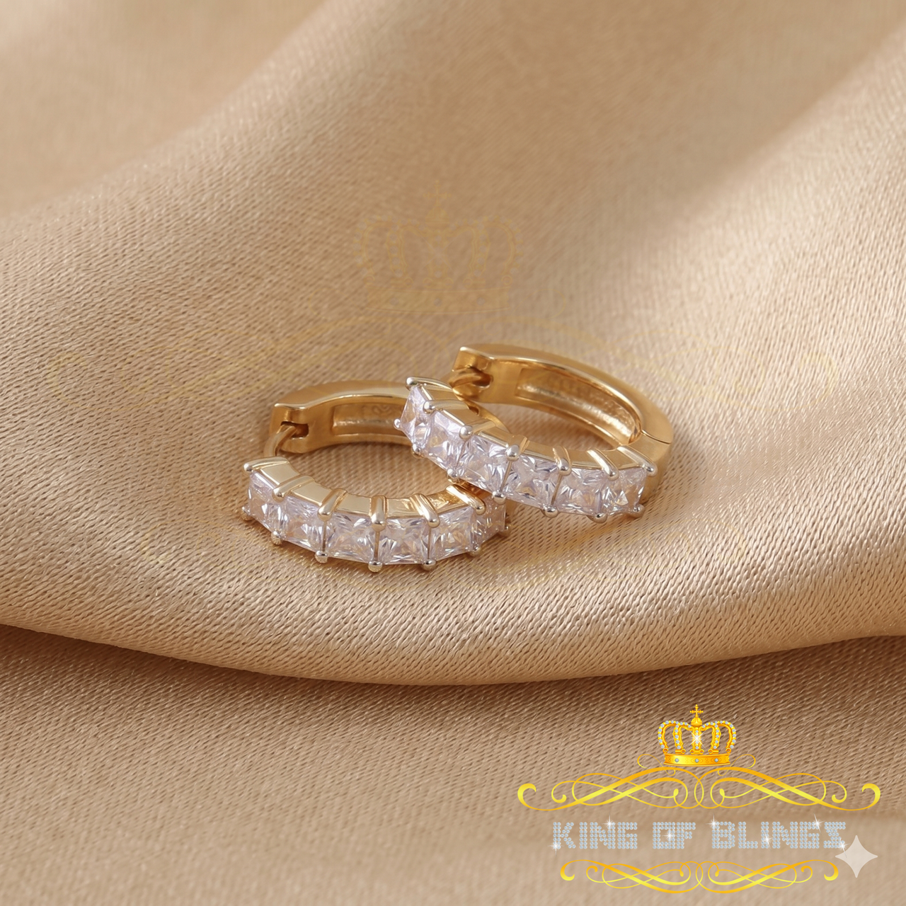 King  of Bling's 2.00ct Moissanite Princess Yellow 925 Sterling Silver Women's Hoop Earrings