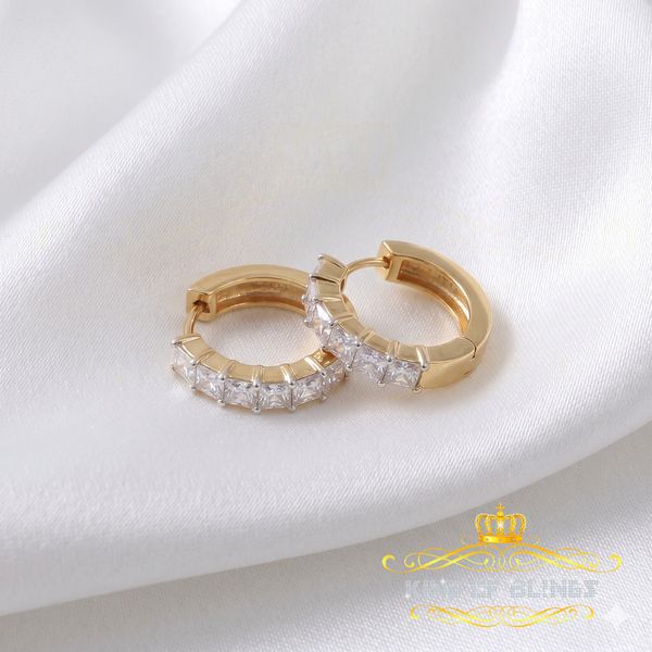 King  of Bling's 2.00ct Moissanite Princess Yellow 925 Sterling Silver Women's Hoop Earrings