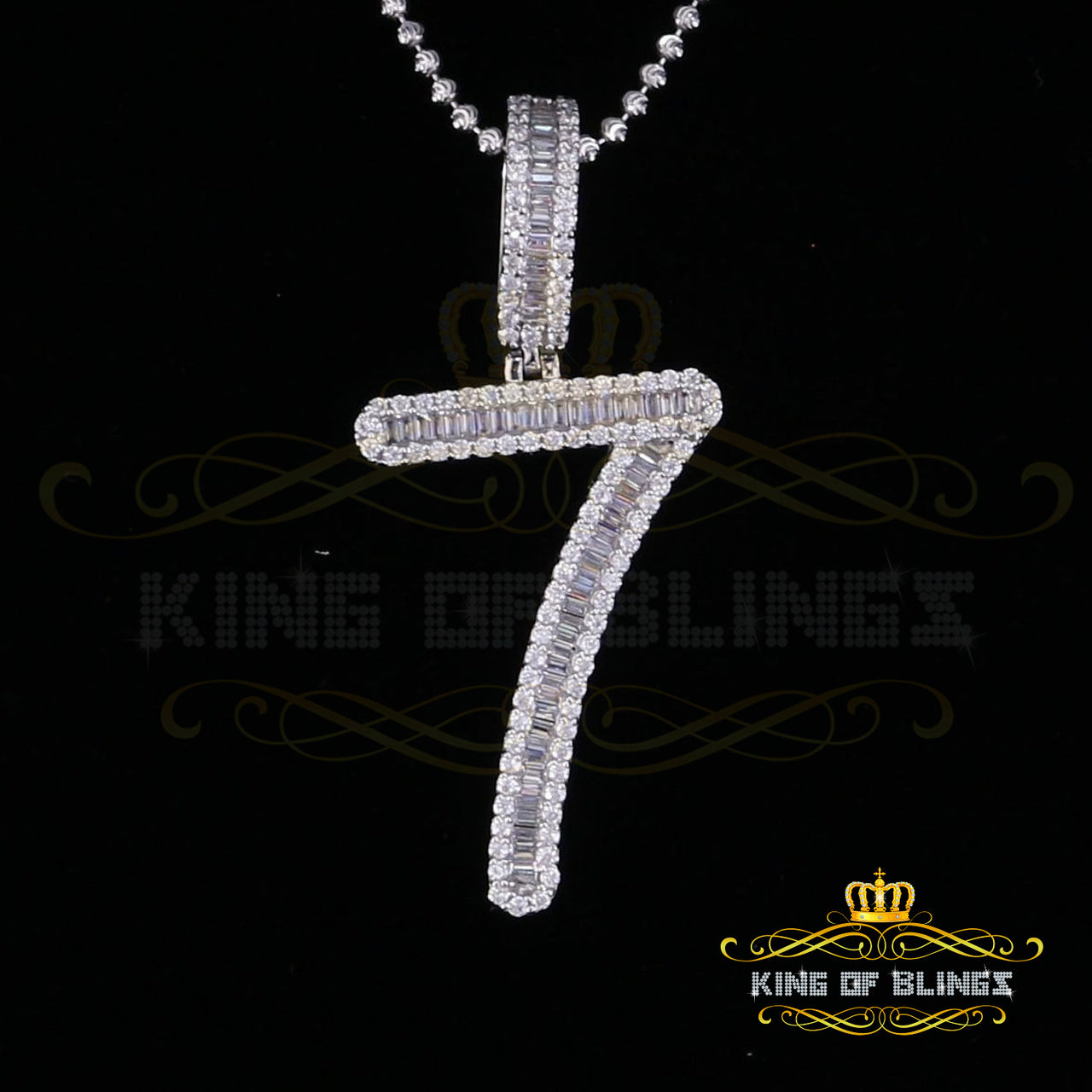 White Sterling Silver Numberic Number '7' Pendant 3.66ct Cubic Zirconia Stone KING OF BLINGS