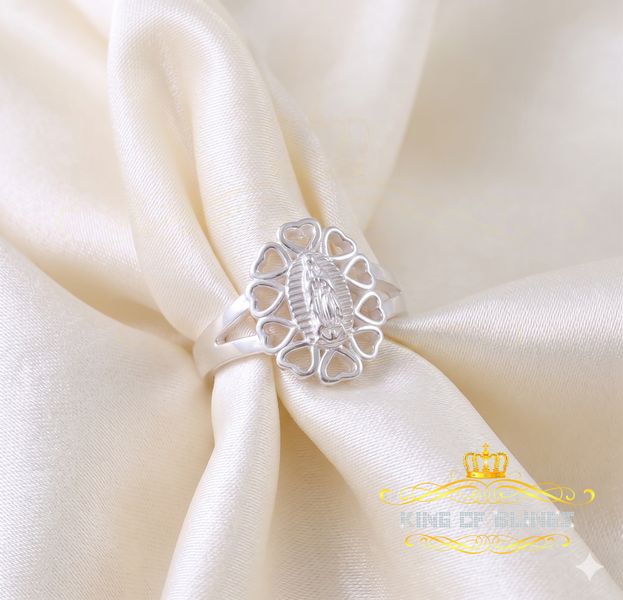 KING OF BLINGSWhite 925 Silver St. Jude Heart shape cutout Women Faith Protection Ring SZ 8
