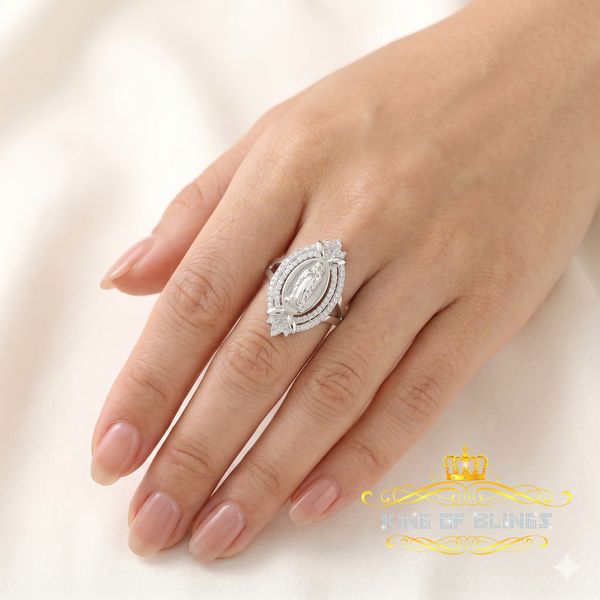 King Of Bling's925 Silver White CZ Stone Blessed Virgin Mary Miraculous Medal Women Ring SZ 7.5 KING OF BLINGS