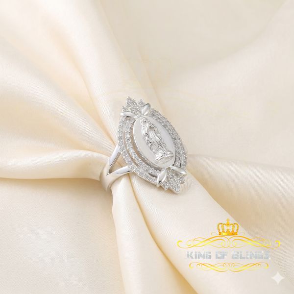 King Of Bling's925 Silver White CZ Stone Blessed Virgin Mary Miraculous Medal Women Ring SZ 7.5 KING OF BLINGS