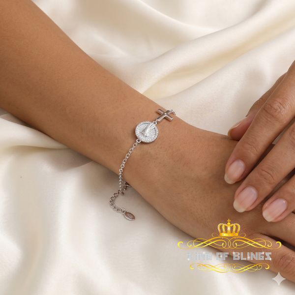 King Of Bling's CZ White Women's 925 Sterling Silver Virgin Merry and Cross Bracelet SZ 8 KING OF BLINGS