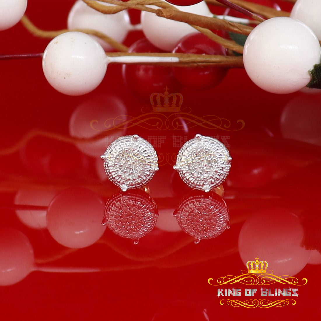 King Of Bling's 10K Real Yellow Gold with 0.10 CT Diamond Round Stud Earring For Women And Men