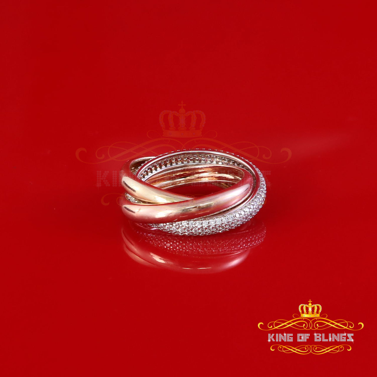 King Of Bling's925 Silver And Cubic Zirconia White Round Shape With WomensTrinity Ring Size 7.5