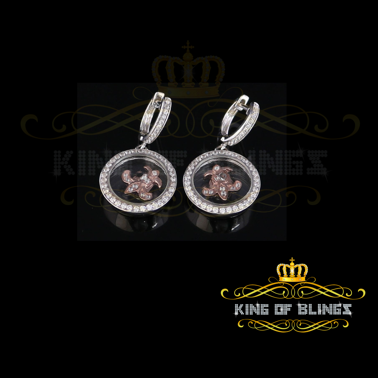 King of Bling's 925 Sterling White Silver Cubic Zirconia Men's & Women's Cross Round Earring