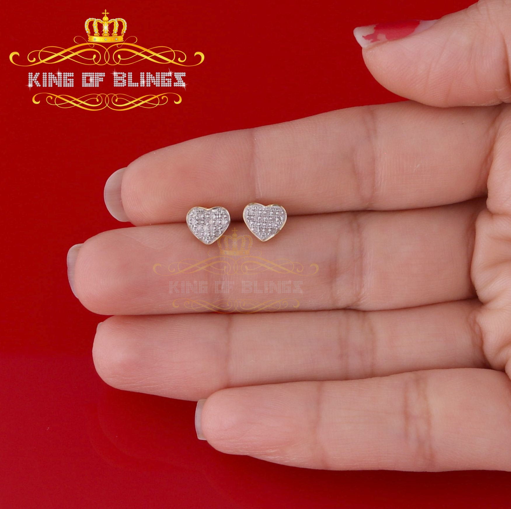King of Blings-925 Sterling Silver 0.10ct Diamond Heart Earrings For Women Yellow Stud For Men KING OF BLINGS