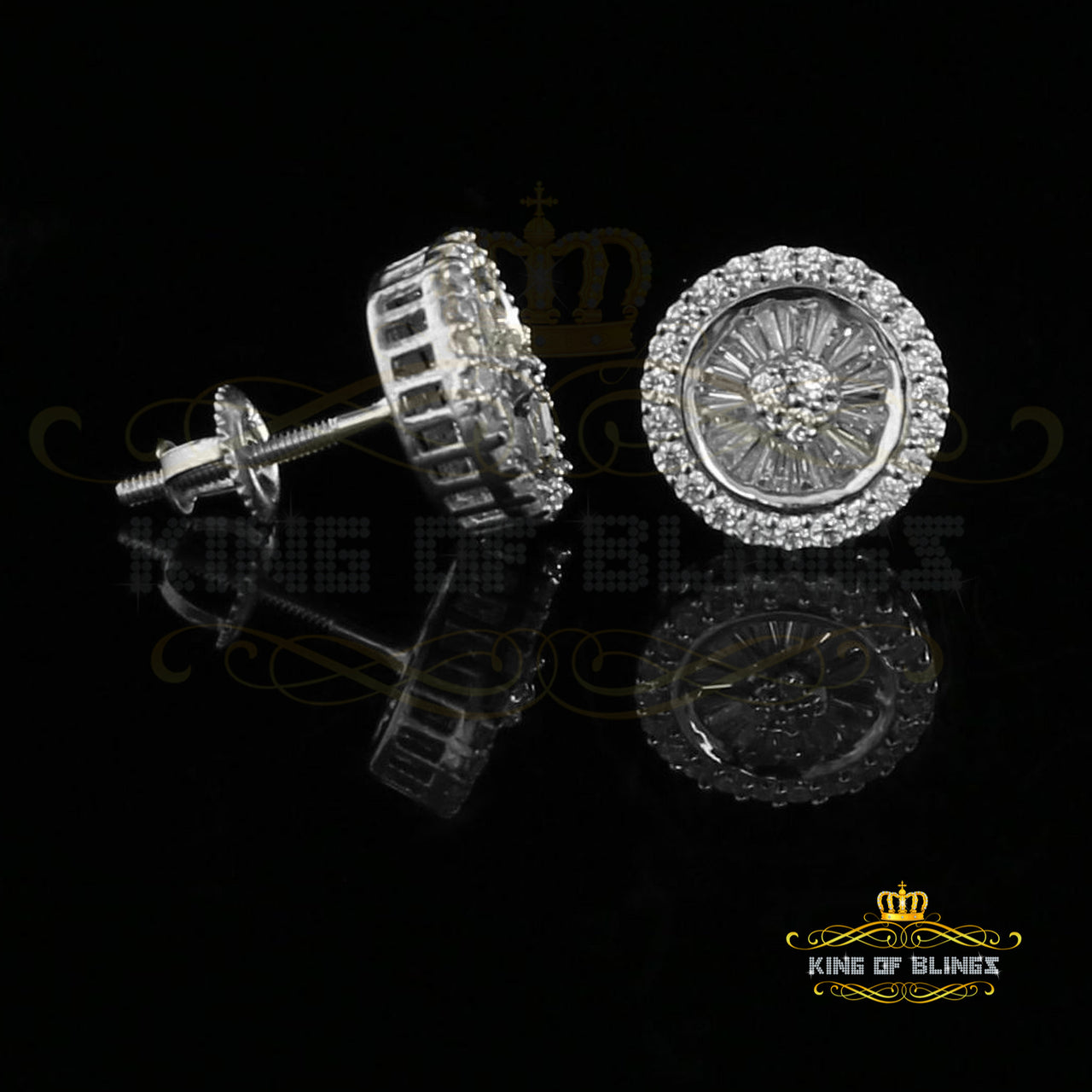 King of Blings- 0.52ct Cubic Zirconia 925 White Sterling Silver Women's Hip Hop Round Earrings KING OF BLINGS