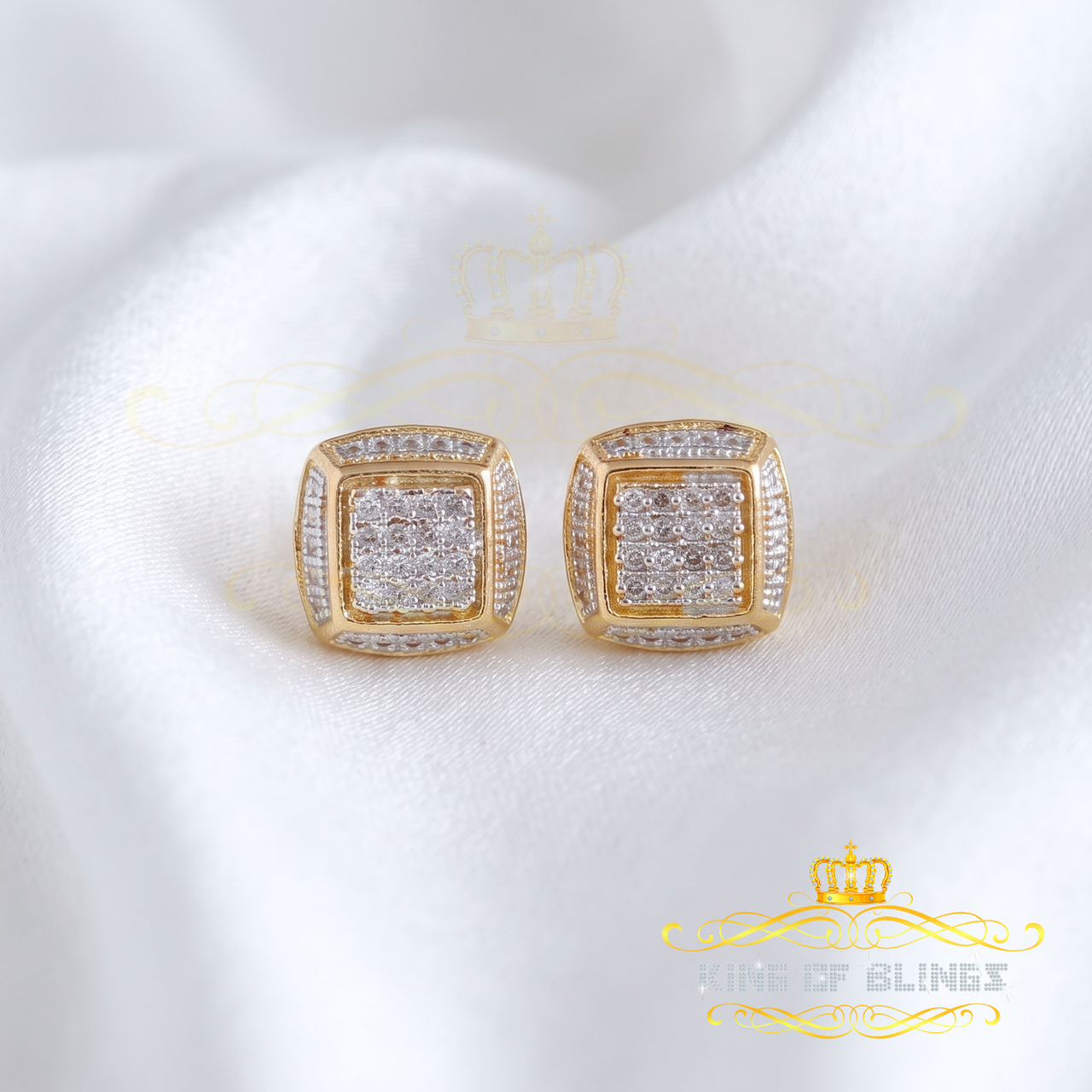 King of Blings-0.10ct Diamond Stud Earrings For Women Yellow 925 Sterling Silver Stud For Men KING OF BLINGS