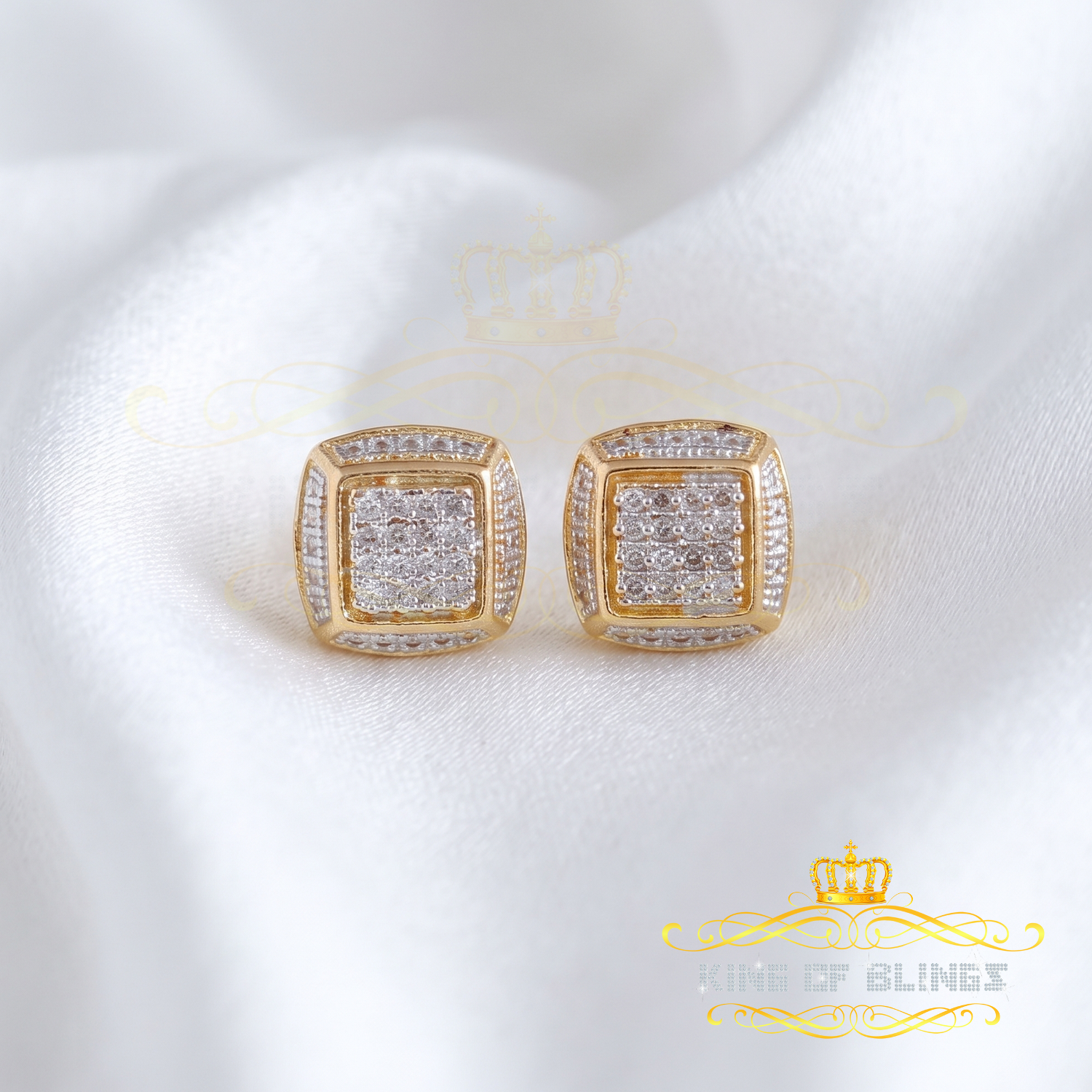 King of Blings-0.10ct Diamond Stud Earrings For Women Yellow 925 Sterling Silver Stud For Men KING OF BLINGS