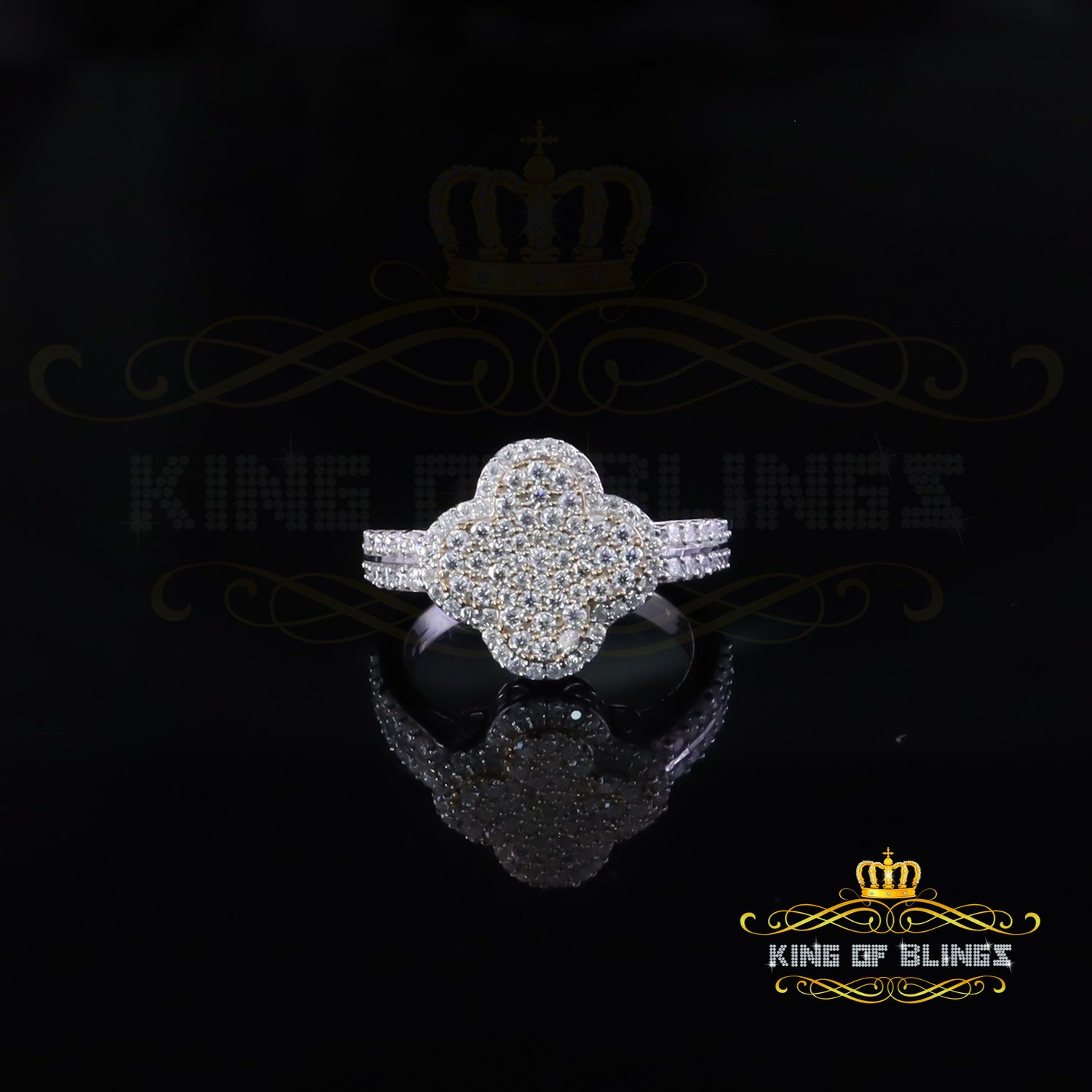 King Of Bling's 1.66ct VVS D Clr 925 Moissanite Clover Shape Silver White For Women's Ring Size7 King of Blings