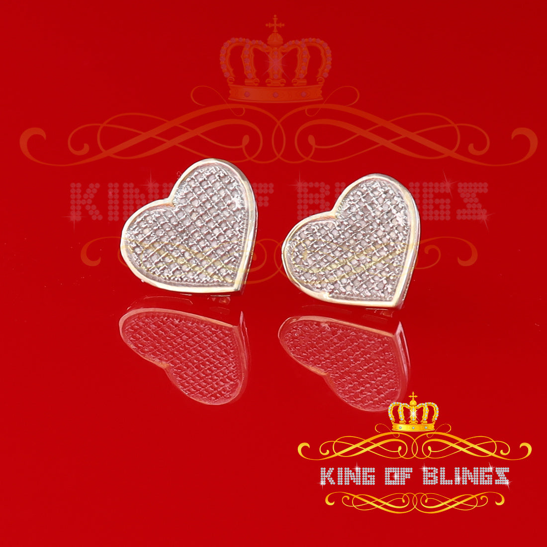 King of Blings-Aretes Para Hombre Heart 925 Yellow Silver 0.66ct Diamond Women's /Men's Earring KING OF BLINGS