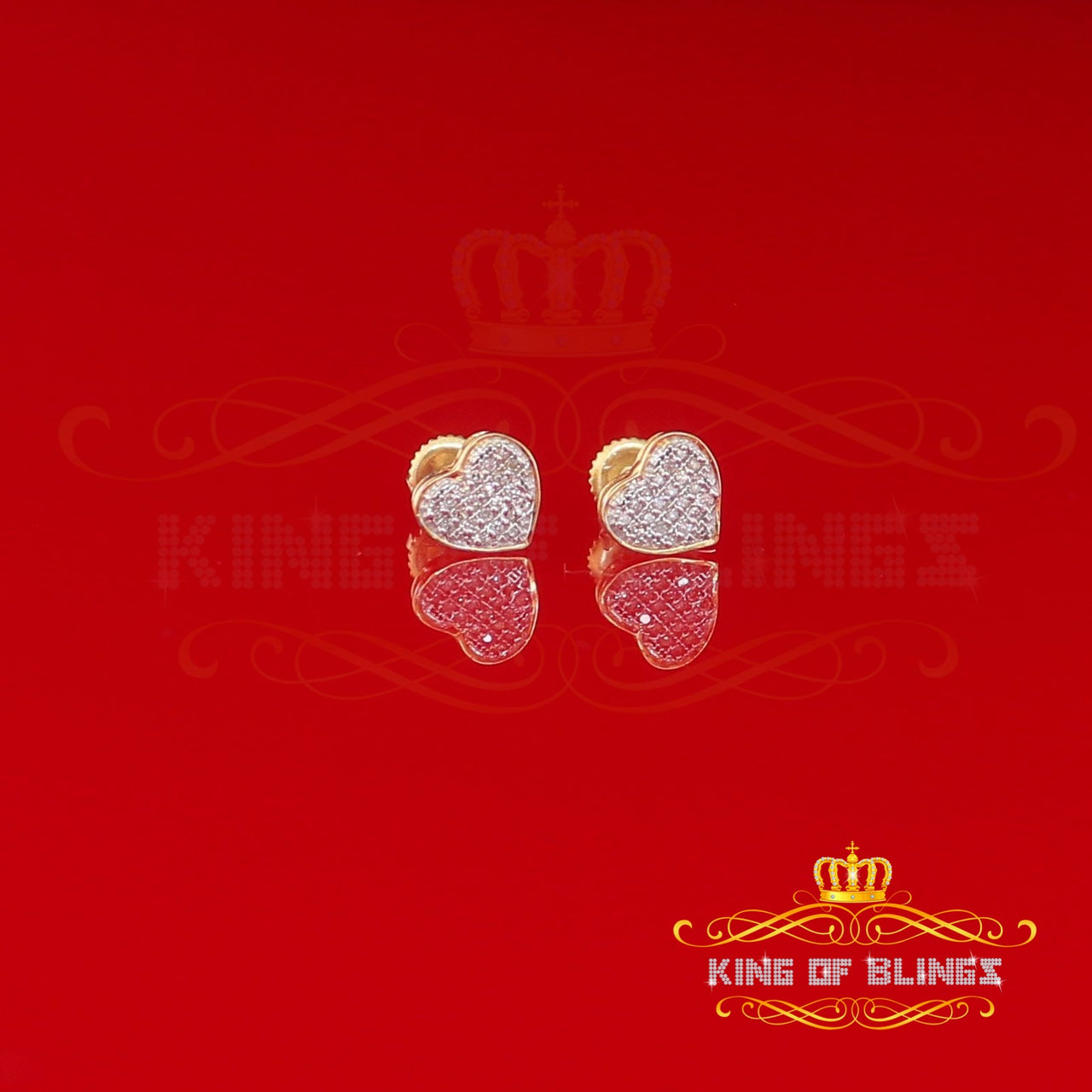 King Of Bling's 10K Real Yellow Gold with 0.10CT Real Diamonds Men's/Women's stud Heart Earrings
