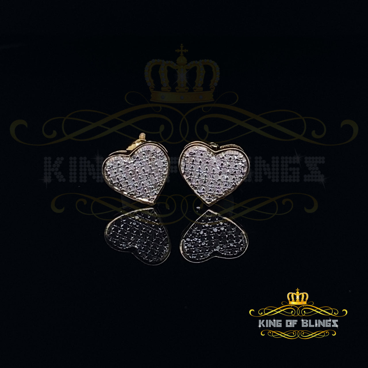 King of Blings-Aretes Para Hombre Heart 925 Yellow Silver 0.25ct Diamond Women's /Men's Earring KING OF BLINGS