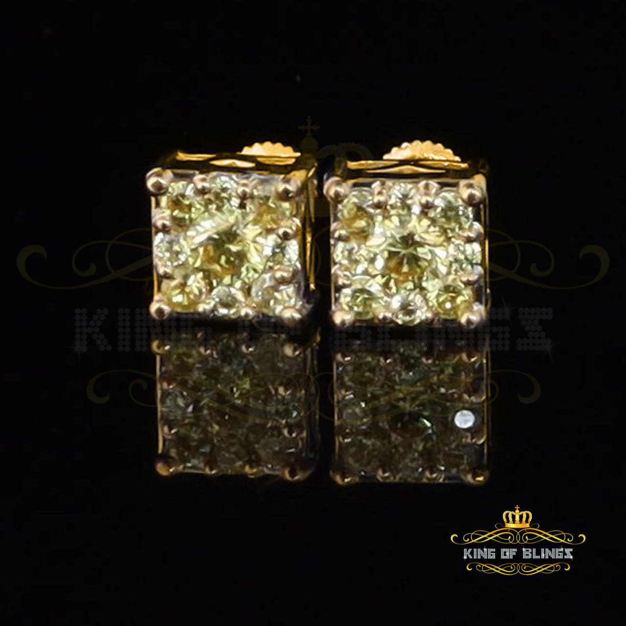 King of Bling's 2.00ct Cubic Zirconia 925 Yellow Silver Women's & Men's Hip Hop Square Earrings KING OF BLINGS