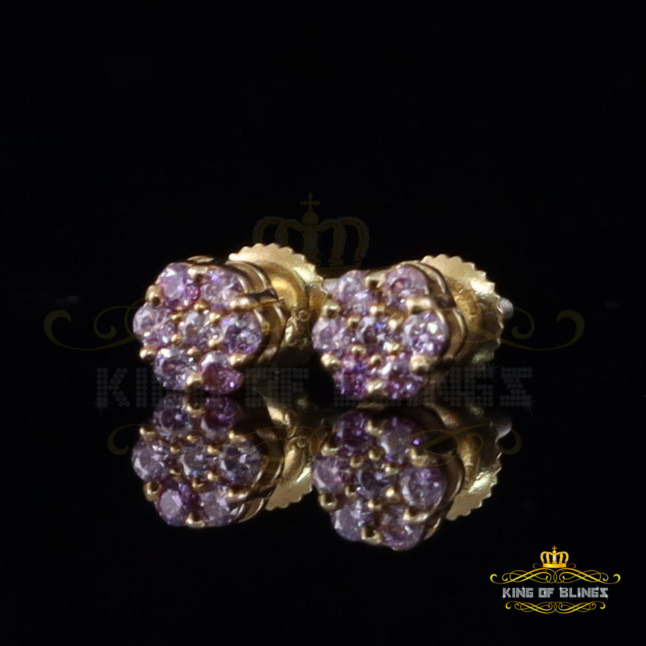 Men's/Womens 925 Silver Yellow 0.25ct VVS D Pink Moissanite Floral Stud Earrings