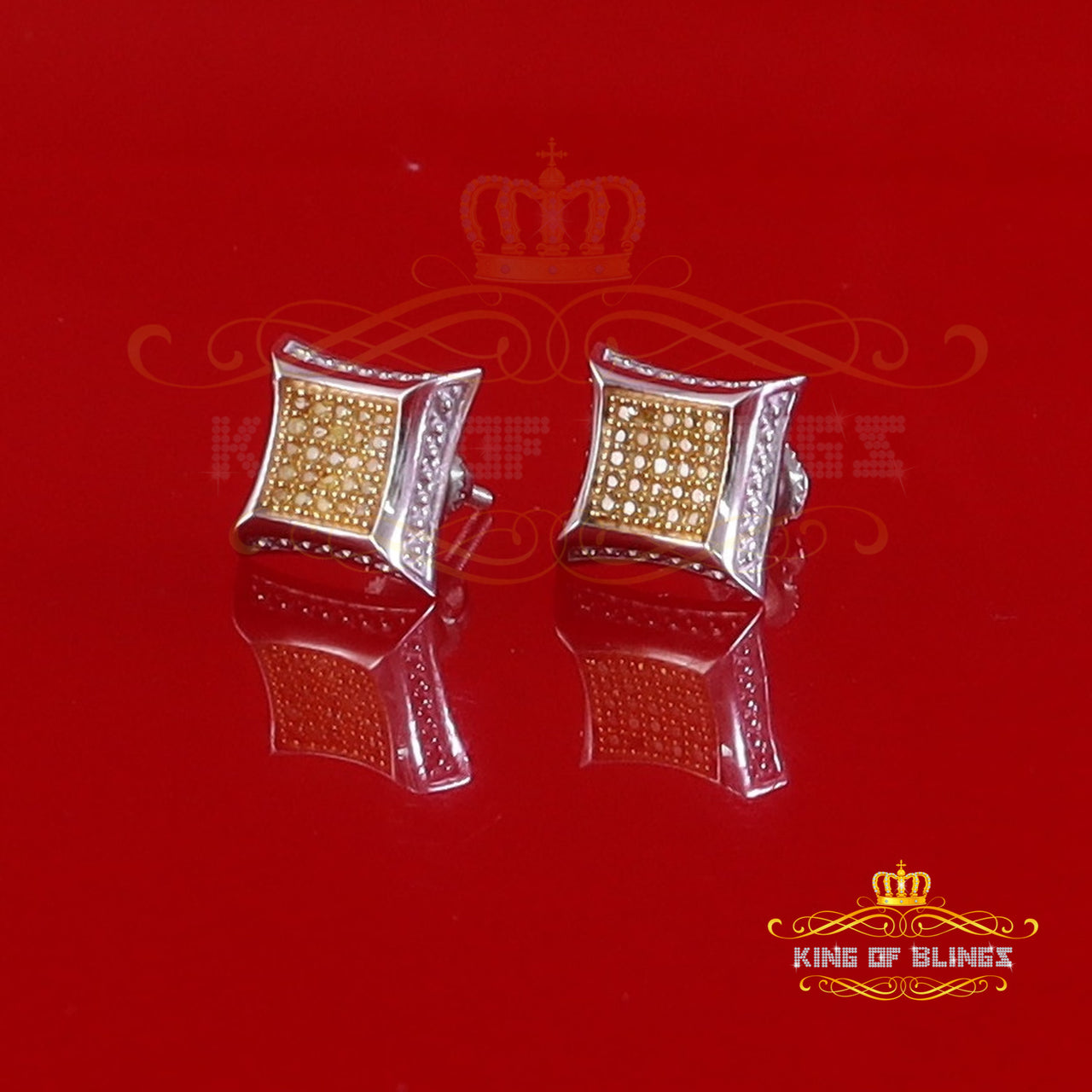 King Of Bling's Kite Shape 0.15ct Genuine Yellow Diamond 3D Earring 925 Sterling White Silver