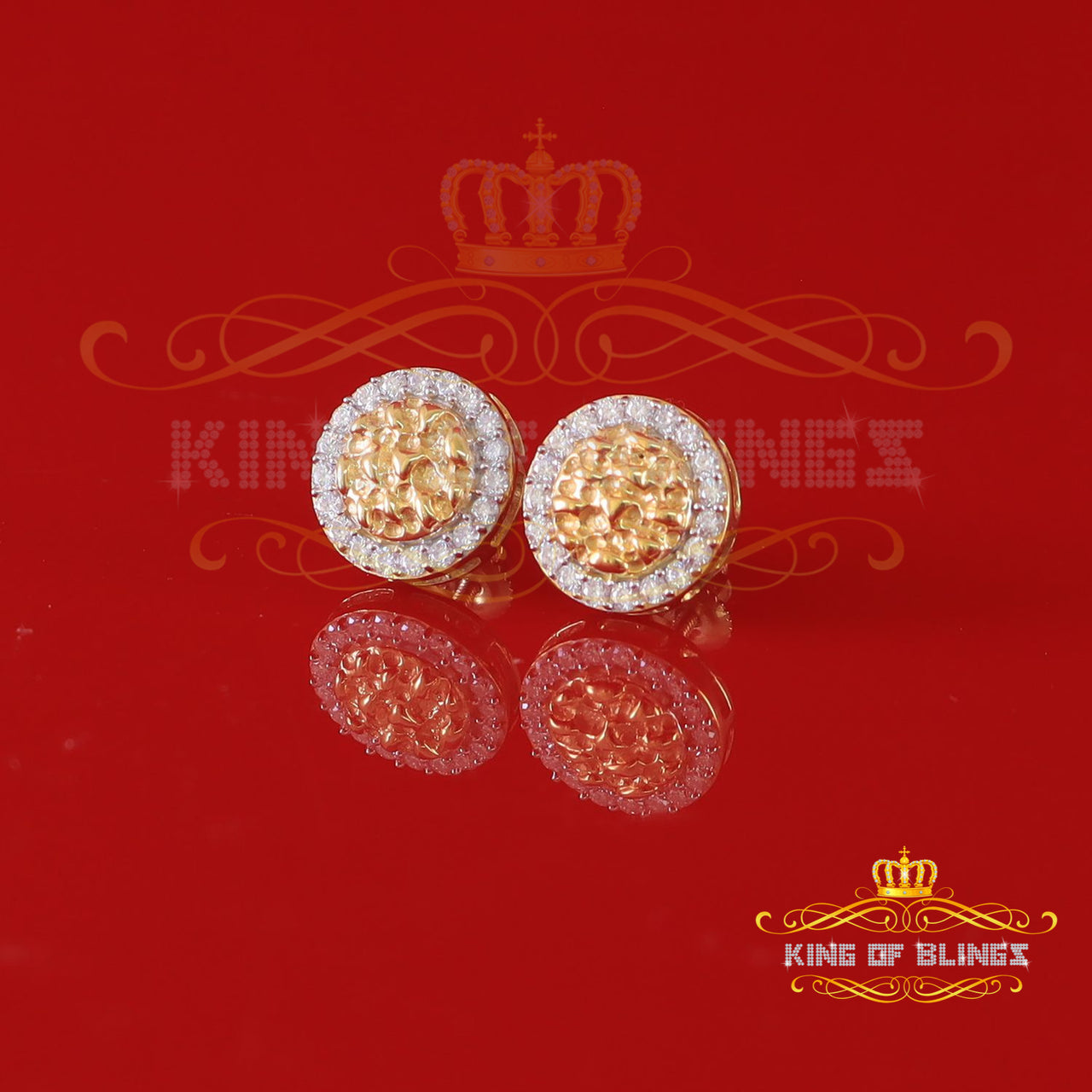 King  of Bling's 1.50ct Moissanite Yellow 925 Sterling Silver Women's Circle Shape Nugget Earring