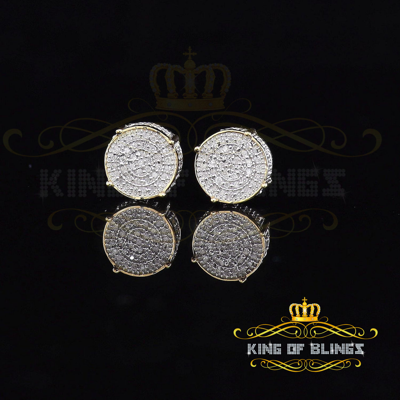 King of Blings-925 Sterling Silver Yellow Hip Hop 0.40ct Diamond Men's/ Women's Stud Earrings