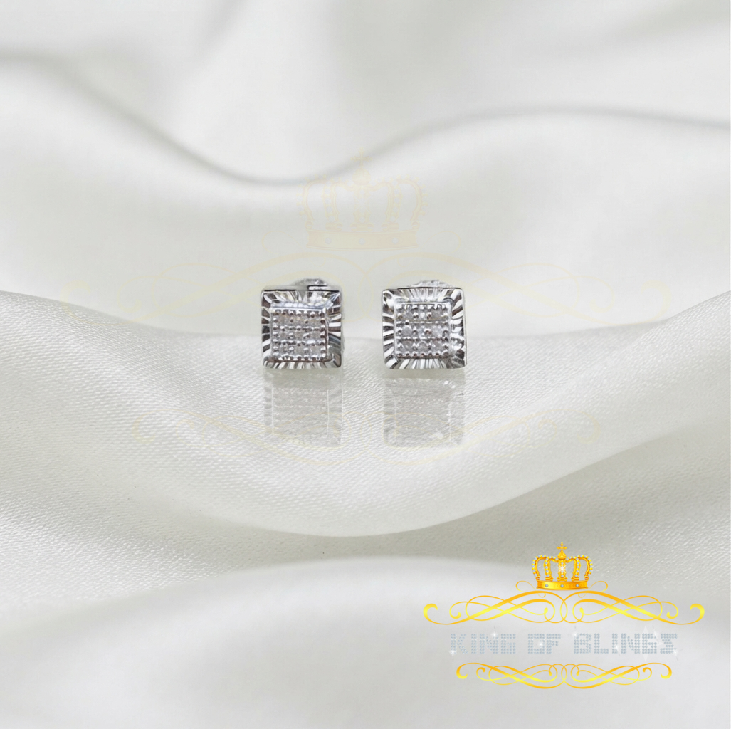 King Of Bling's 0.05ct Diamond For White 925 Sterling Silver Men's & Women's Square Earrings KING OF BLINGS