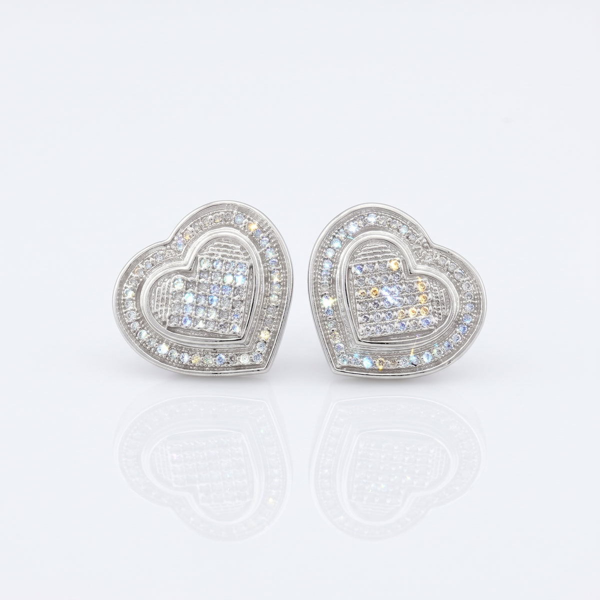 King Of Bling's Aretes Para Hombre 925 White Silver 0.33ct Diamond Women's Heart Style Earrings KING OF BLINGS