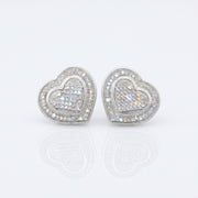 King Of Bling's Aretes Para Hombre 925 White Silver 0.33ct Diamond Women's Heart Style Earrings KING OF BLINGS