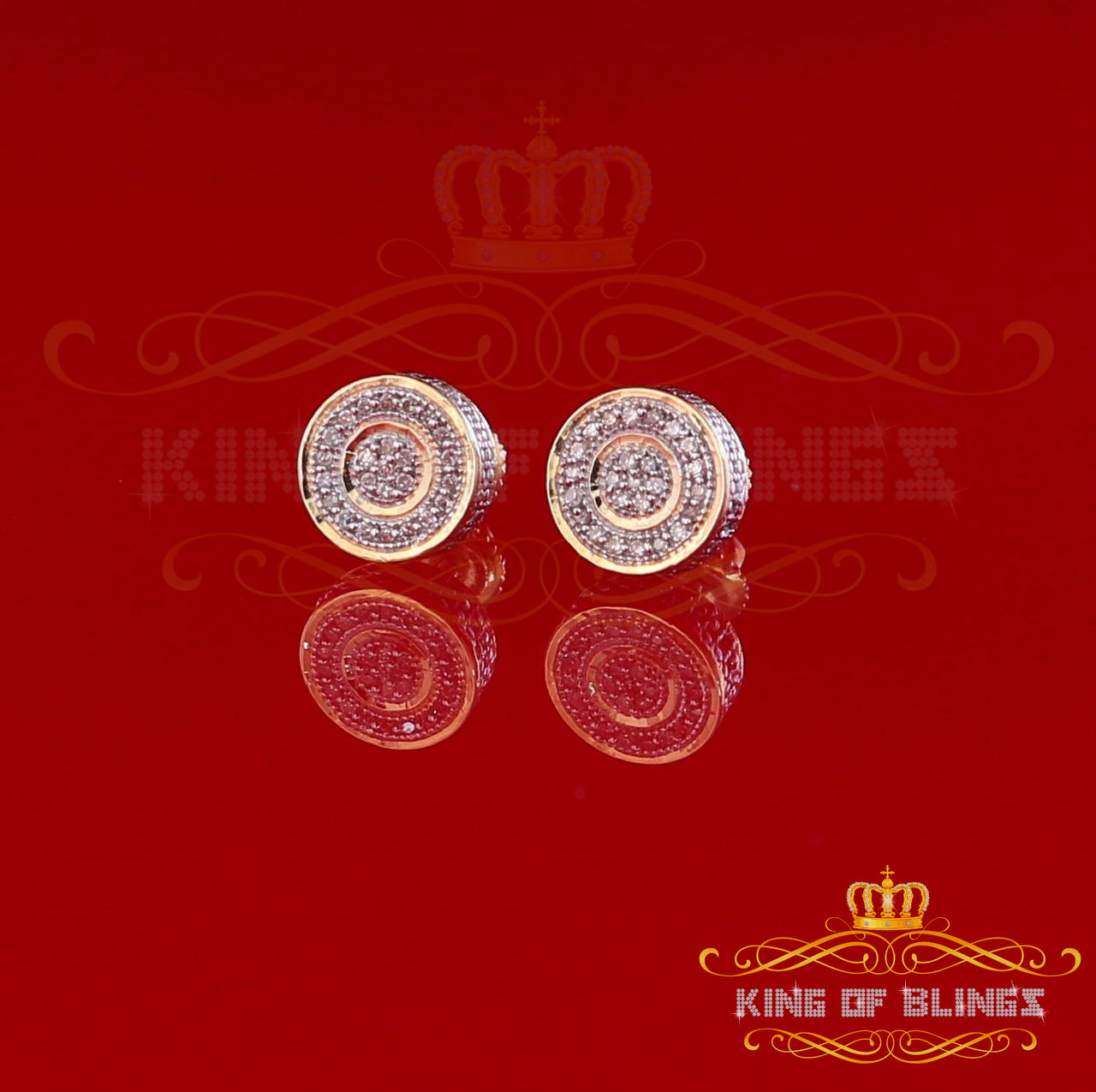 King Of Bling's 10K Real Yellow Gold Real Diamond 0.15CT Men's/Women's Round Stud Micro Earring