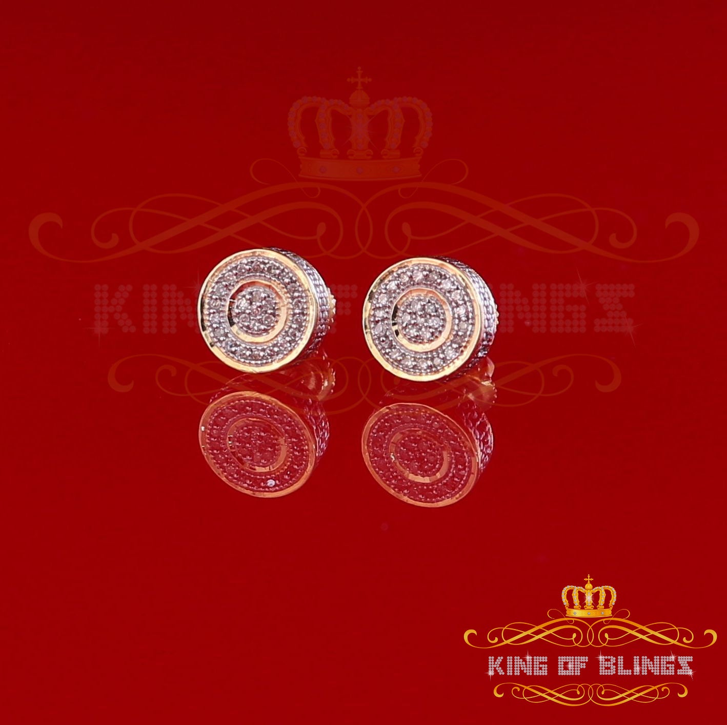 King Of Bling's 10K Real Yellow Gold Real Diamond 0.15CT Men's/Women's Round Stud Micro Earring KING OF BLINGS