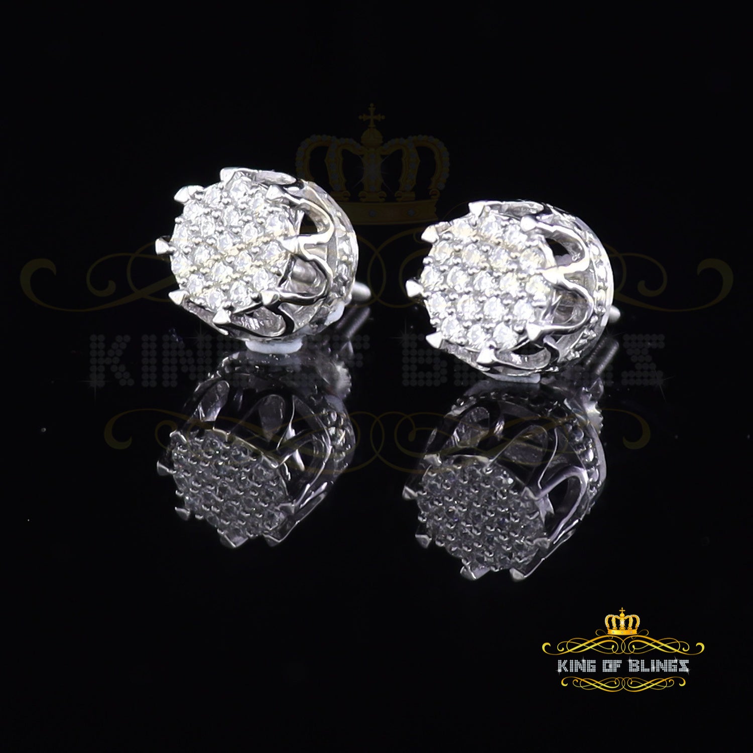 King of Blings- 925 White Sterling Silver 0.58ct Cubic Zirconia Women's Hip Hop Flower Earrings KING OF BLINGS