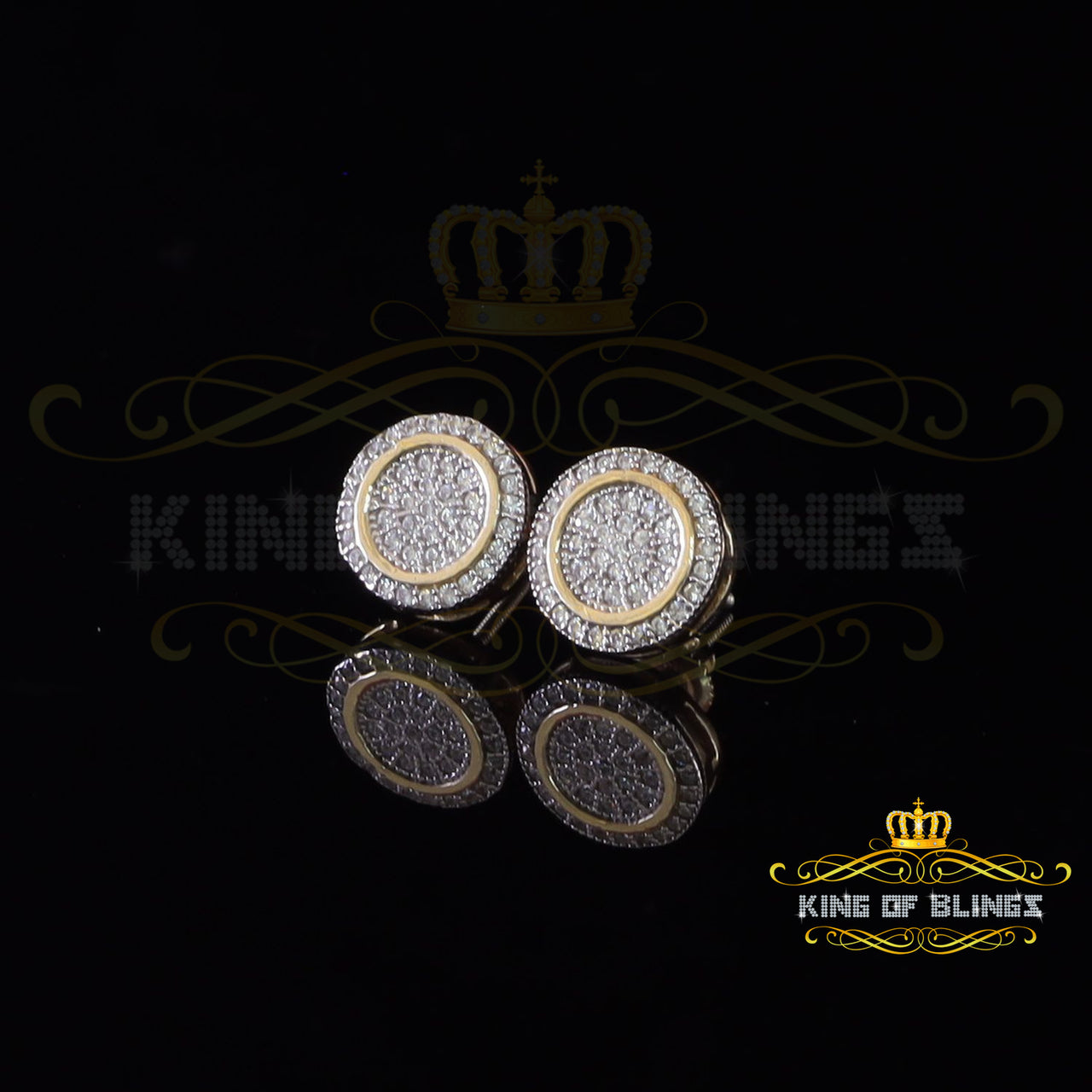 King of Bling's Elegant Yellow 925 Silver Screw Back 0.69ct Cubic Zirconia Round Women Earrings